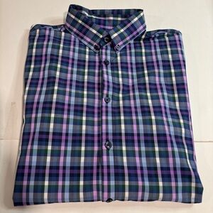 Mizzen+Main Leeward Button Up Shirt Men Large Trim Fit Plaid Performance Stretch